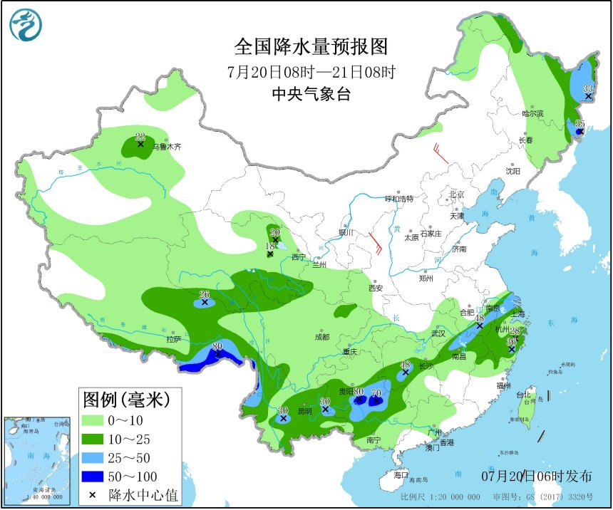 大雨|贵州、广西、吉林等地有大雨 局地有雷暴大风